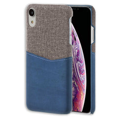 Lilware Card Wallet Plastic Phone Case for Apple iPhone XR. Fabric Texture and PU Leather Protective Cover with ID / Credit Card Slot Holder. Blue