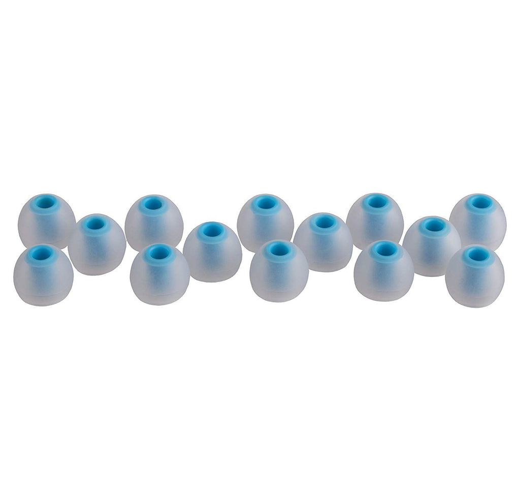 Xcessor (S) 7 Pairs (14 Pieces) of Silicone Replacement In Ear Earphone Small Size Earbuds. Bicolor. Transparent / Blue