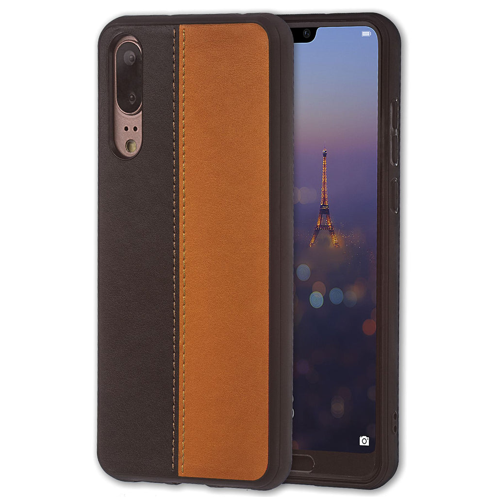 Lilware Bicolor PU Leather Phone Case Compatible with Huawei P20. Brown / Black