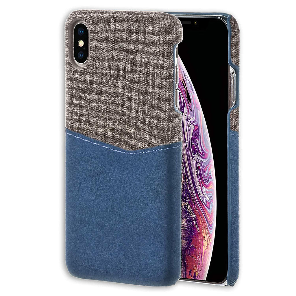 Lilware Card Wallet Plastic Phone Case for Apple iPhone XS. Fabric Texture and PU Leather Protective Cover with ID / Credit Card Slot Holder. Blue