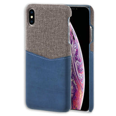 Lilware Card Wallet Plastic Phone Case for Apple iPhone XS. Fabric Texture and PU Leather Protective Cover with ID / Credit Card Slot Holder. Blue