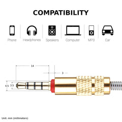 Set of 2 Lilware Metal Braided Audio 3.5mm Cables with Metal Plated Jack - 3.5mm to 3.5 mm Audio AUX Cord - Silver